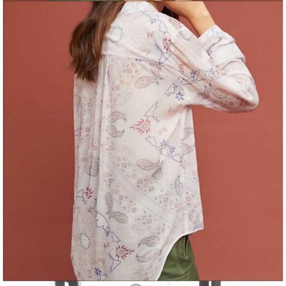 Anthropologie Cloth & Stone Paisley Sheer Button Down Pink Top Women S - Picture 2 of 10
